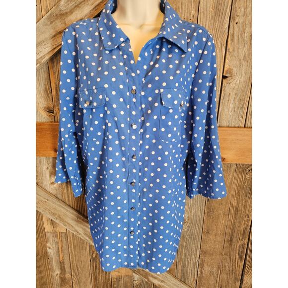 Bonworth size small polka dot blue white career causal button up ( oversized ) ^ - Picture 1 of 6